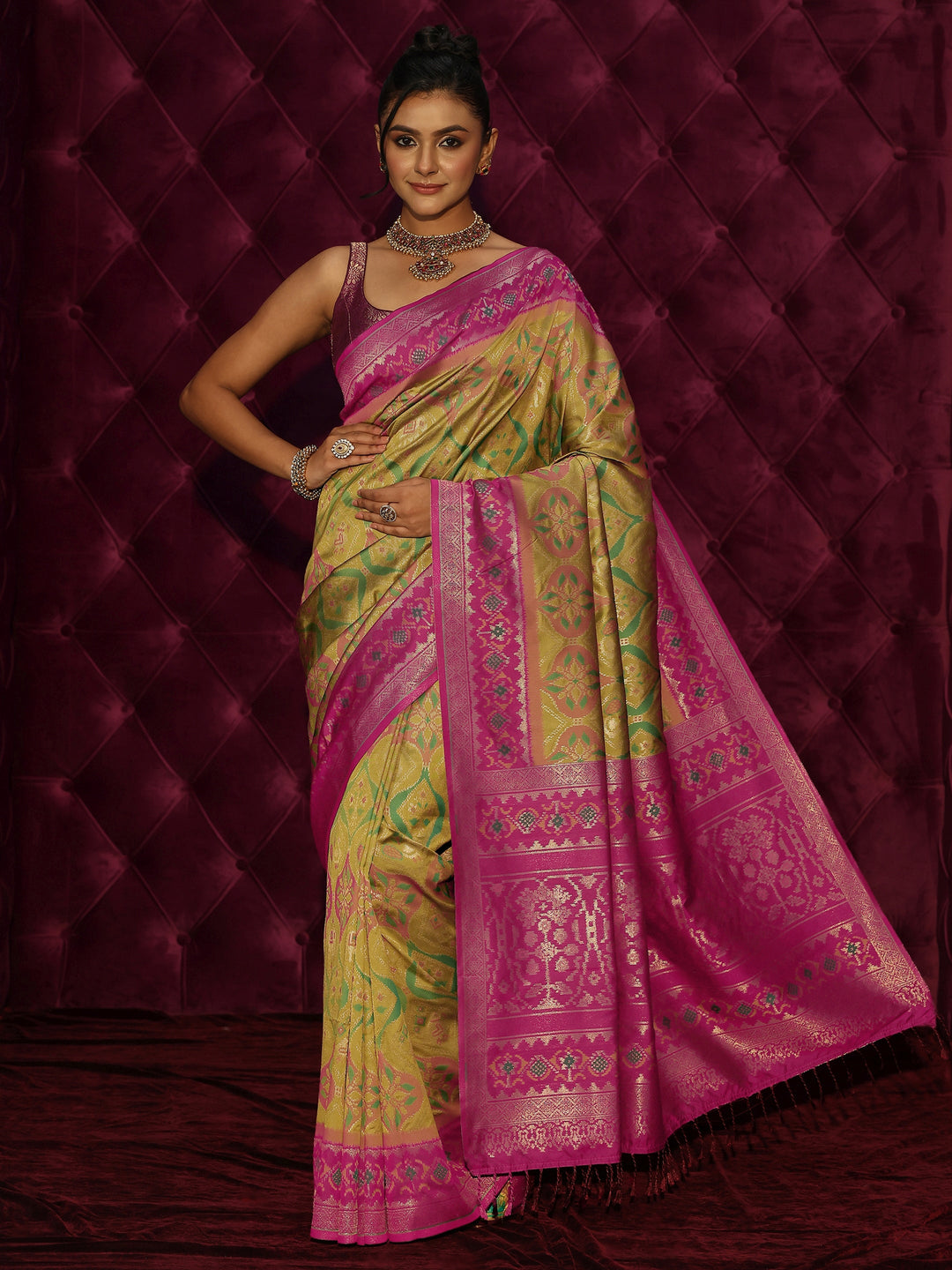  Libas Green Ethnic Woven Design Silk Blend Saree 