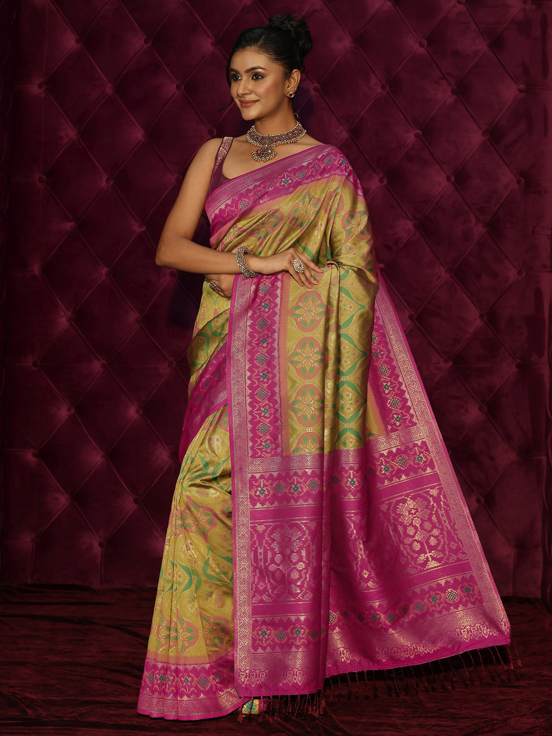  Libas Green Ethnic Woven Design Silk Blend Saree 