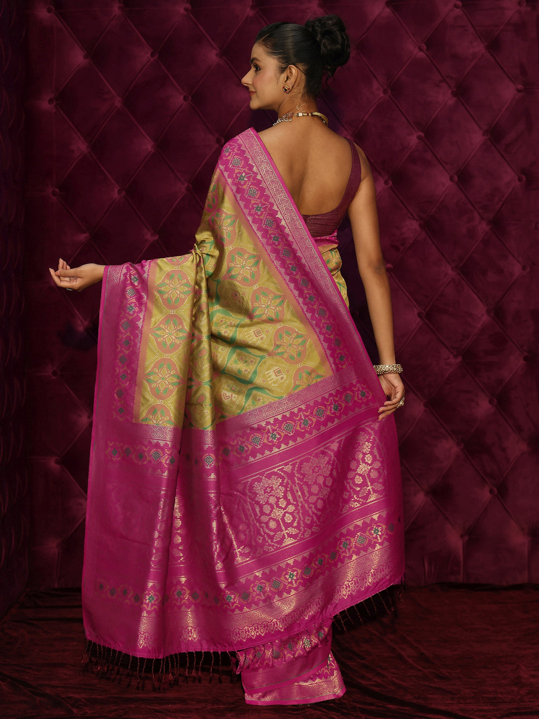  Libas Green Ethnic Woven Design Silk Blend Saree 