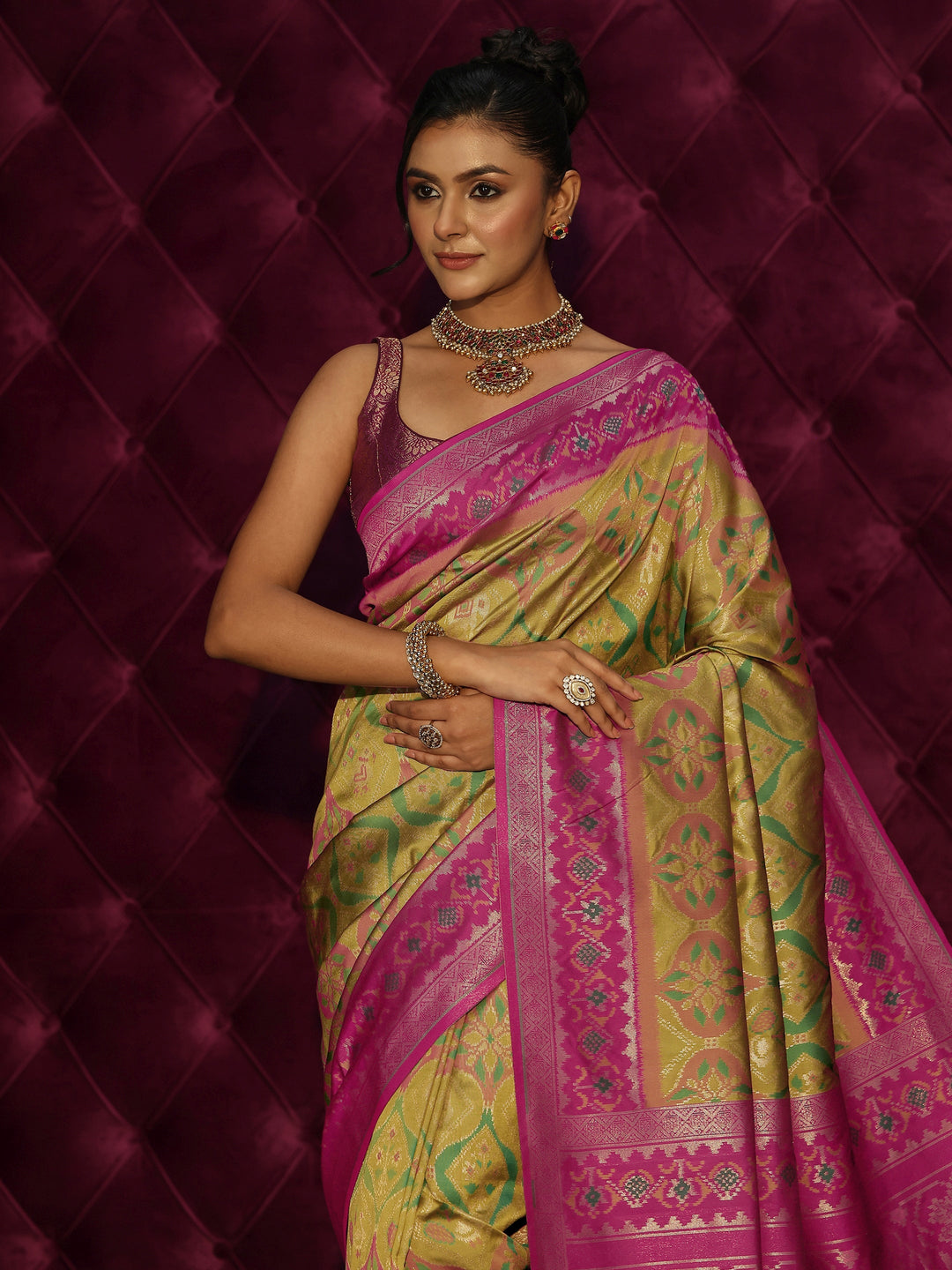  Libas Green Ethnic Woven Design Silk Blend Saree 