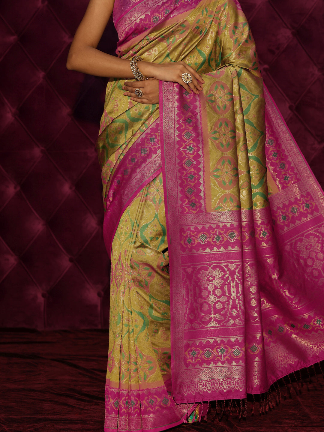  Libas Green Ethnic Woven Design Silk Blend Saree 
