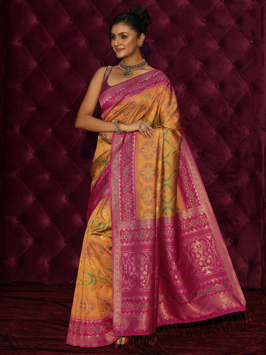  Libas Mustard Ethnic Woven Design Silk Blend Saree 