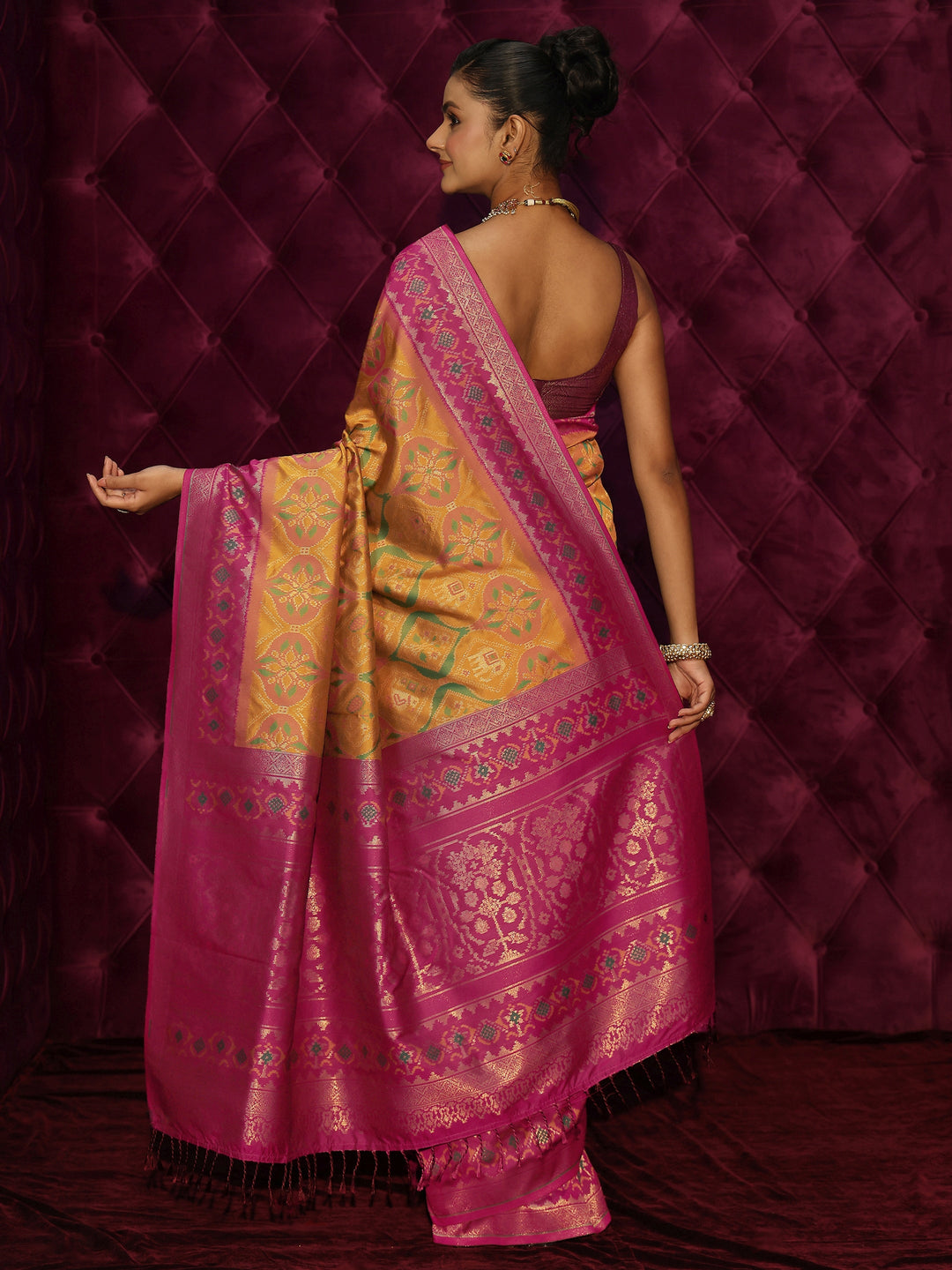  Libas Mustard Ethnic Woven Design Silk Blend Saree 