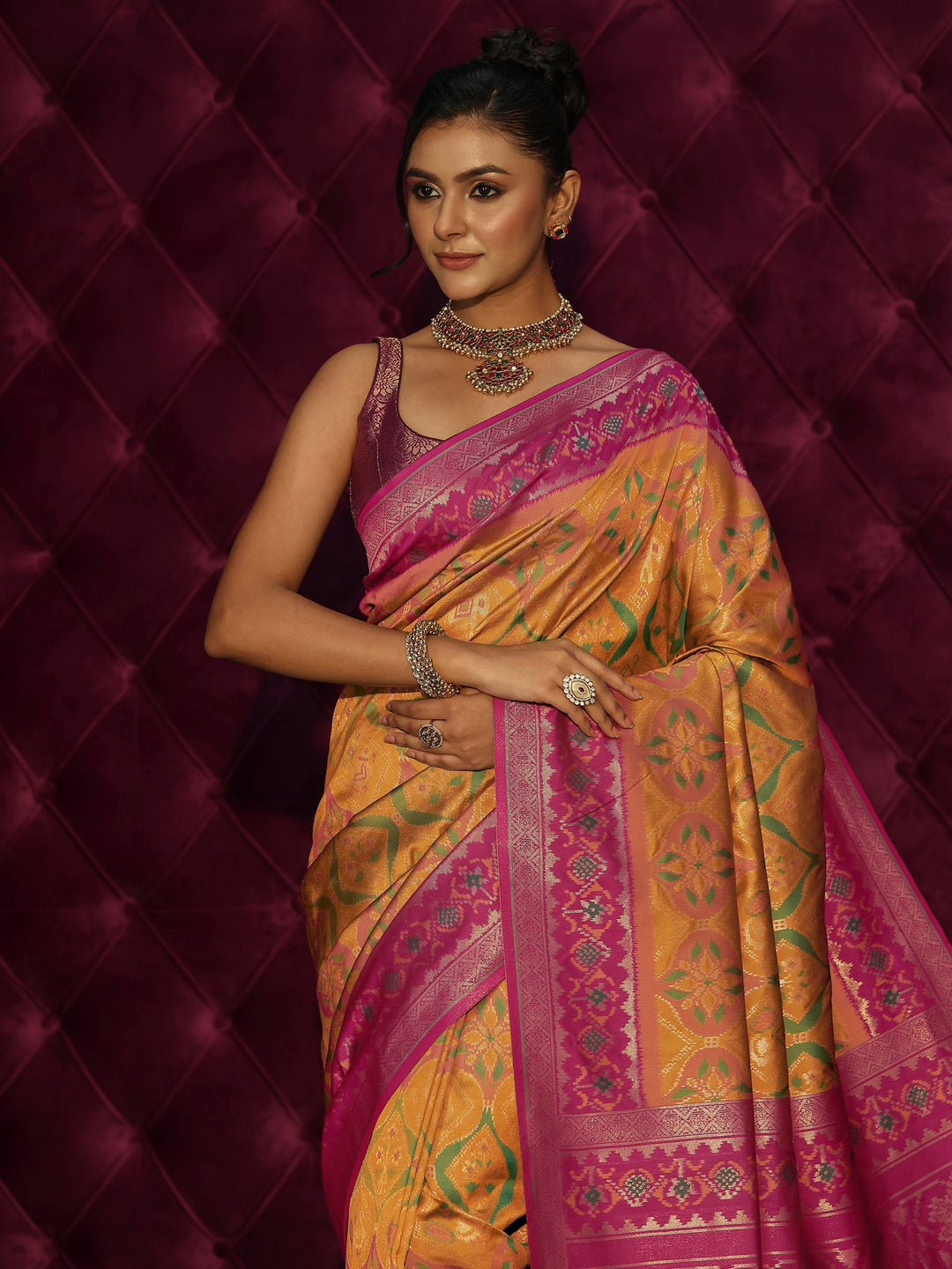  Libas Mustard Ethnic Woven Design Silk Blend Saree 