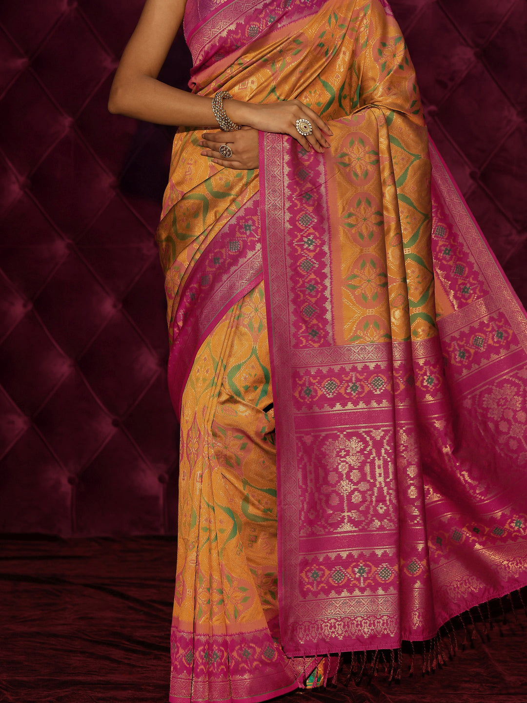  Libas Mustard Ethnic Woven Design Silk Blend Saree 