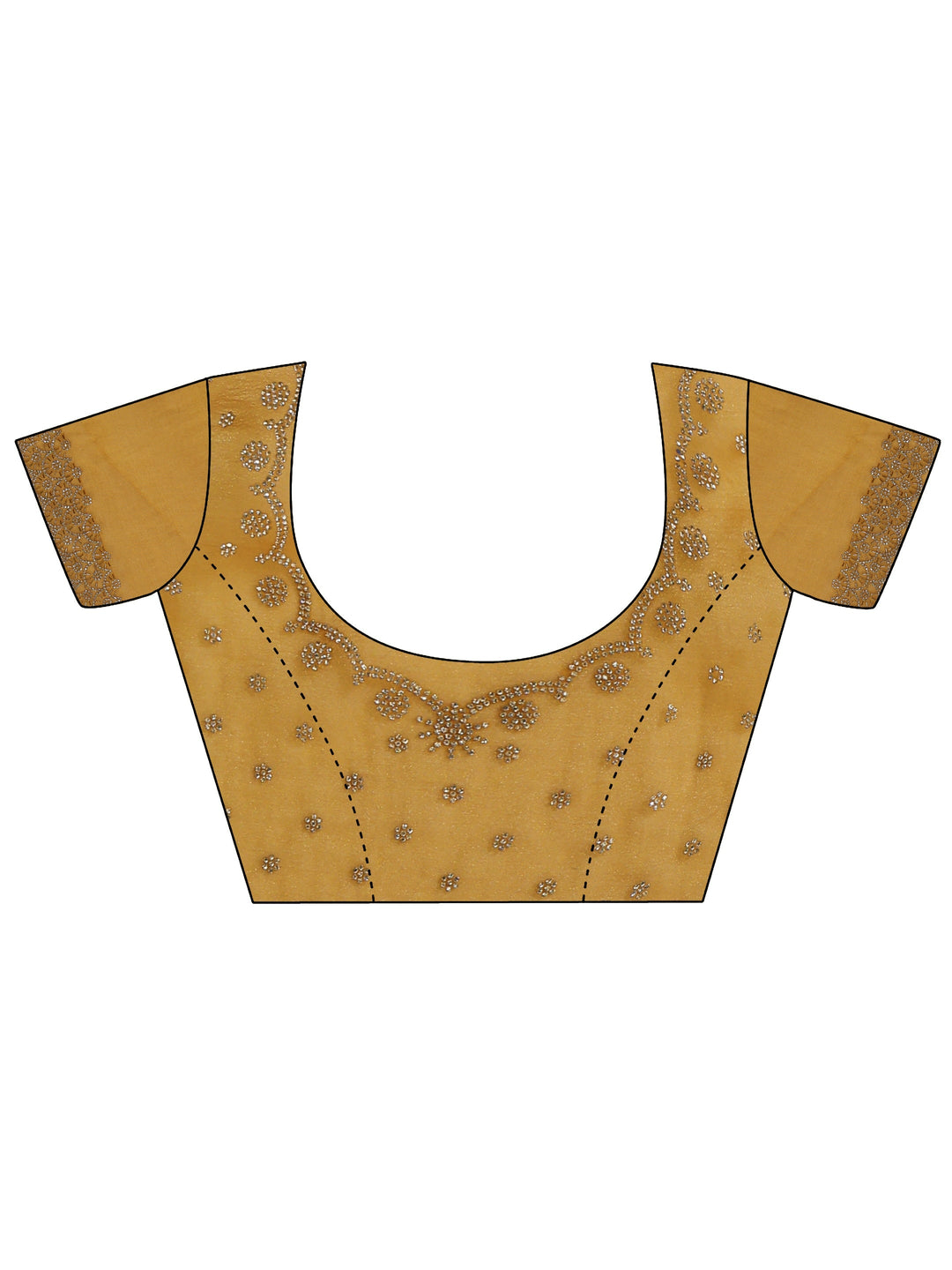  Libas Mustard Stone Work Embellished Tissue Saree with Scalloped Border 