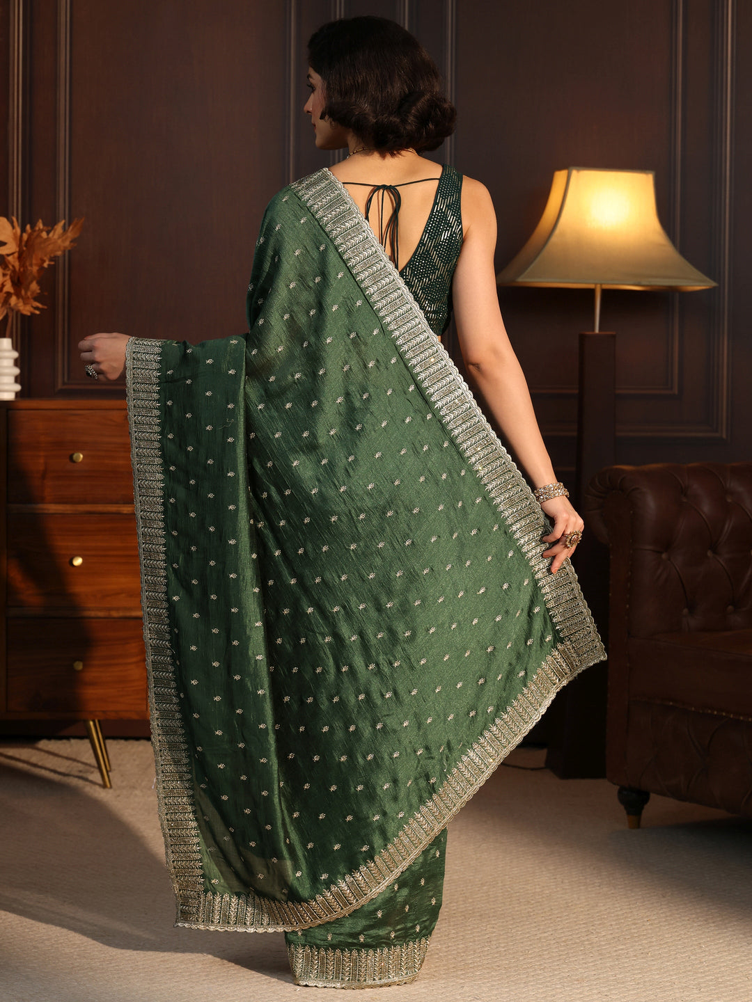  Libas Jungle Green Embellished Silk Blend Saree 