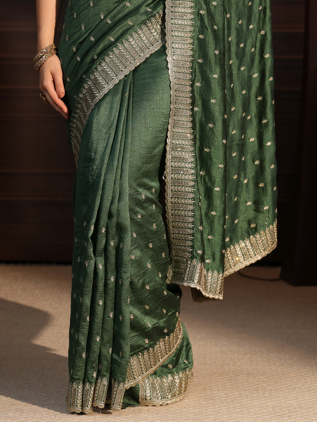  Libas Jungle Green Embellished Silk Blend Saree 