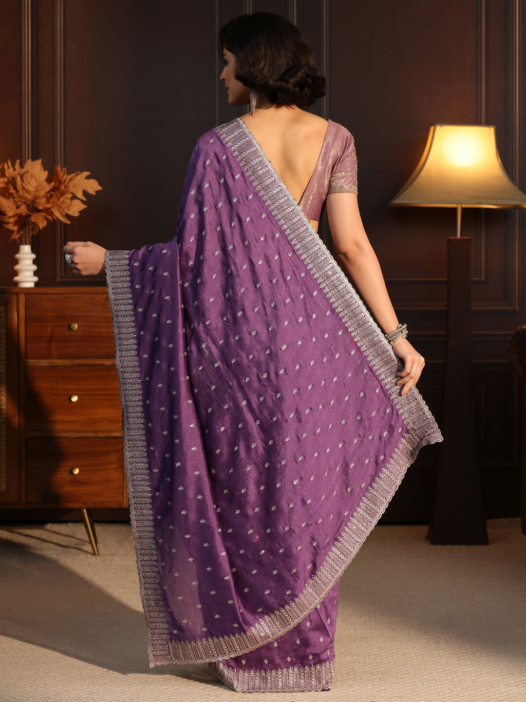  Libas Lavender Embellished Silk Blend Saree 