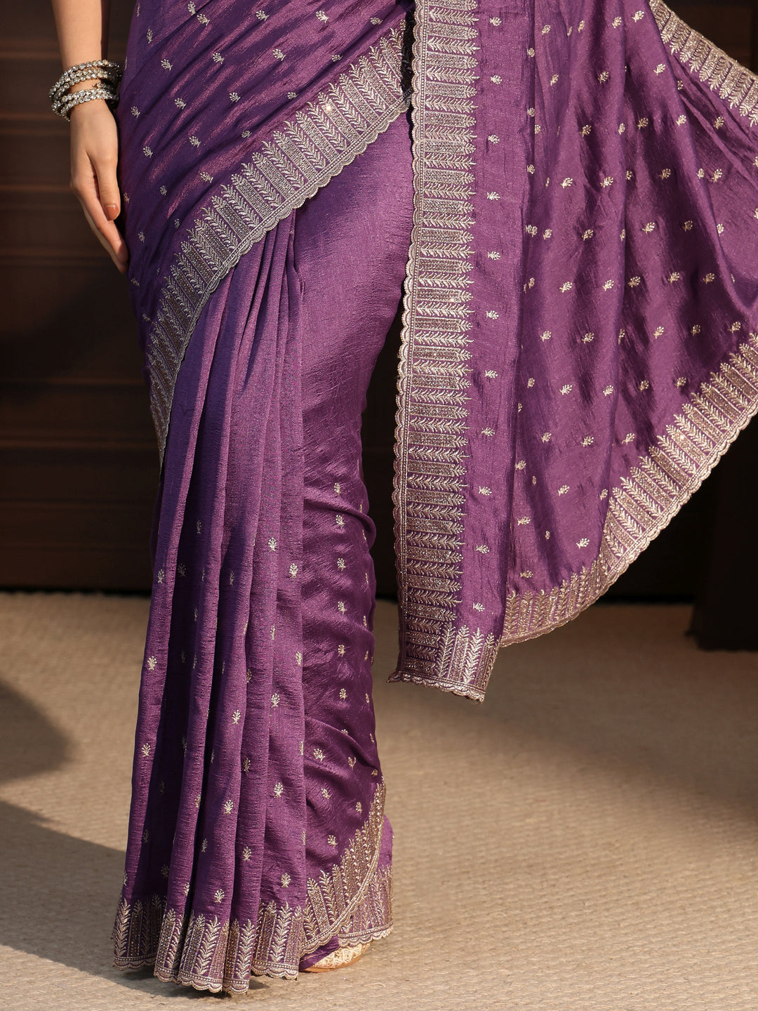  Libas Lavender Embellished Silk Blend Saree 