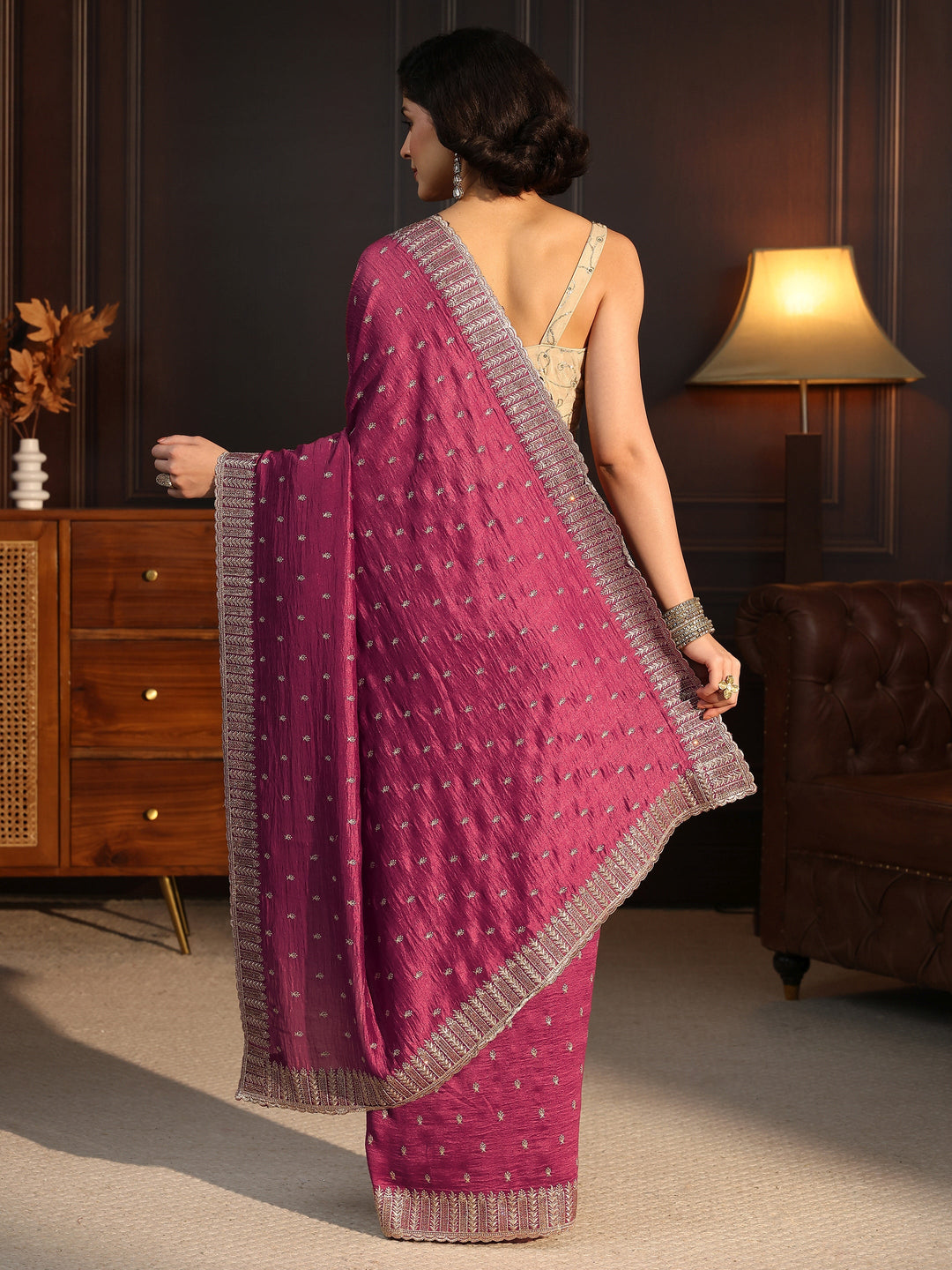  Libas Rose Pink Embellished Silk Blend Saree 