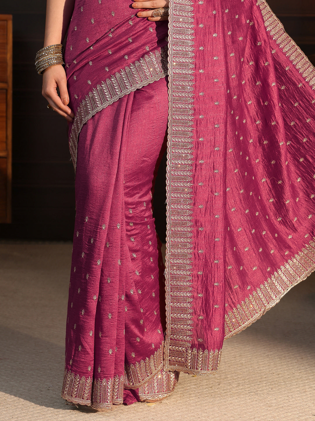  Libas Rose Pink Embellished Silk Blend Saree 