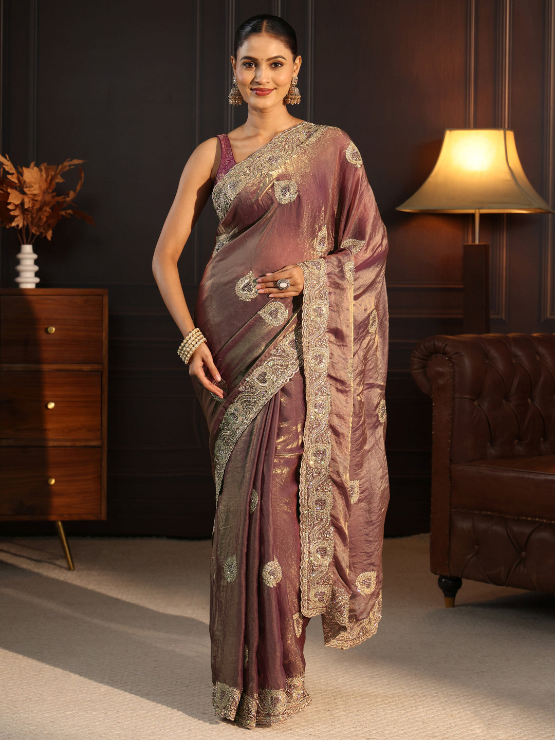  Libas Lavender Sequin Embellished Tissue Saree 