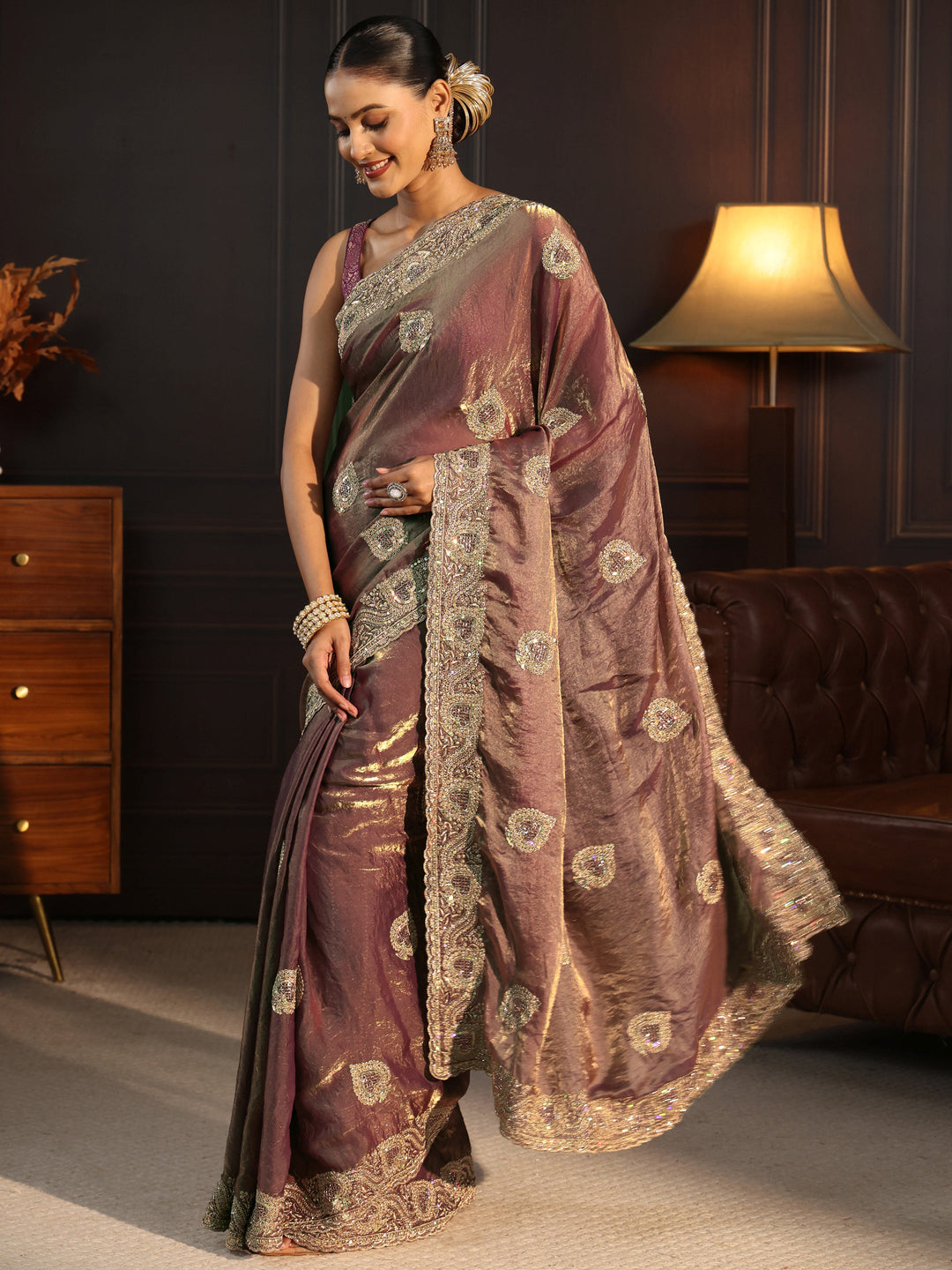  Libas Lavender Sequin Embellished Tissue Saree 