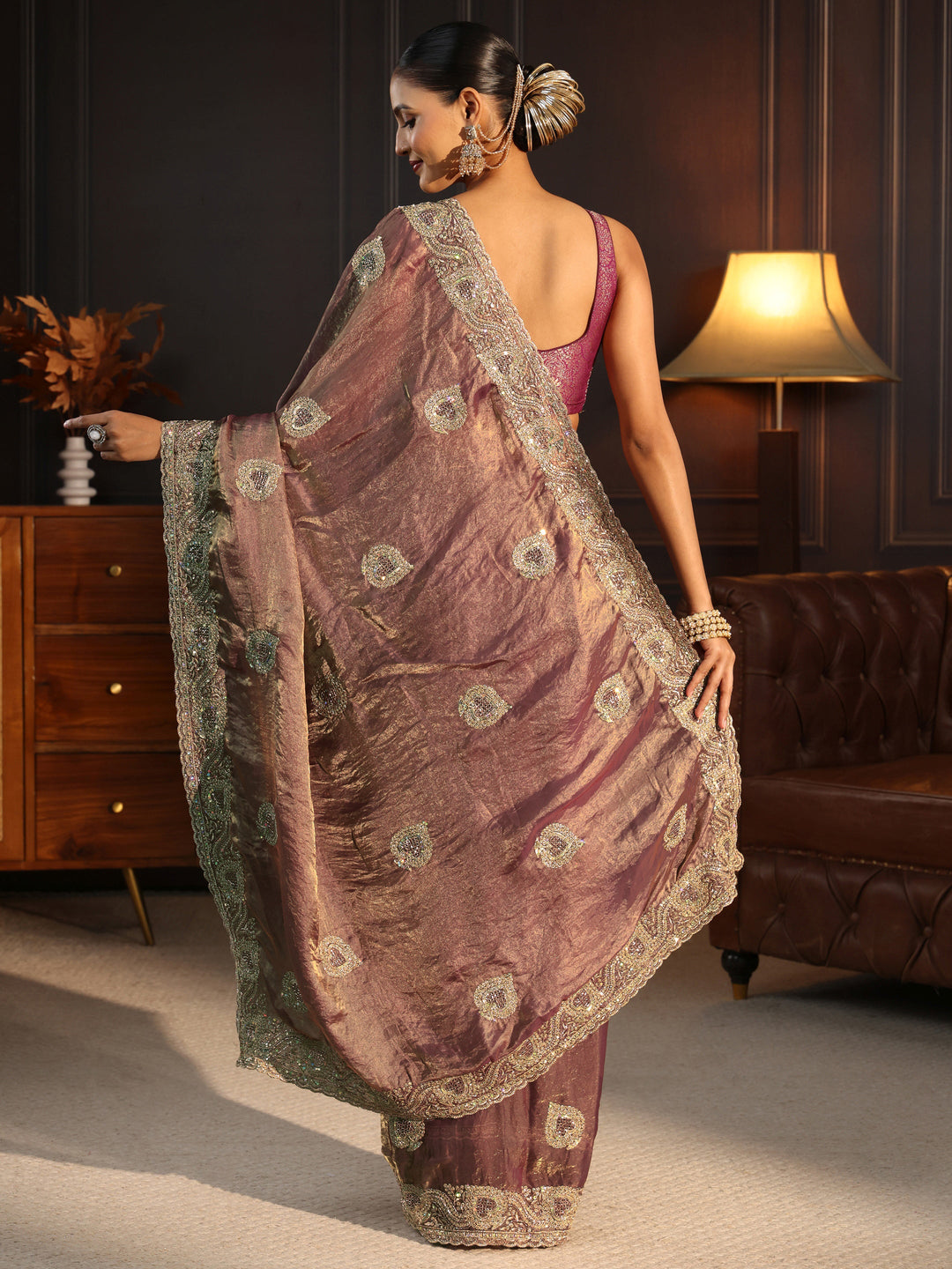  Libas Lavender Sequin Embellished Tissue Saree 
