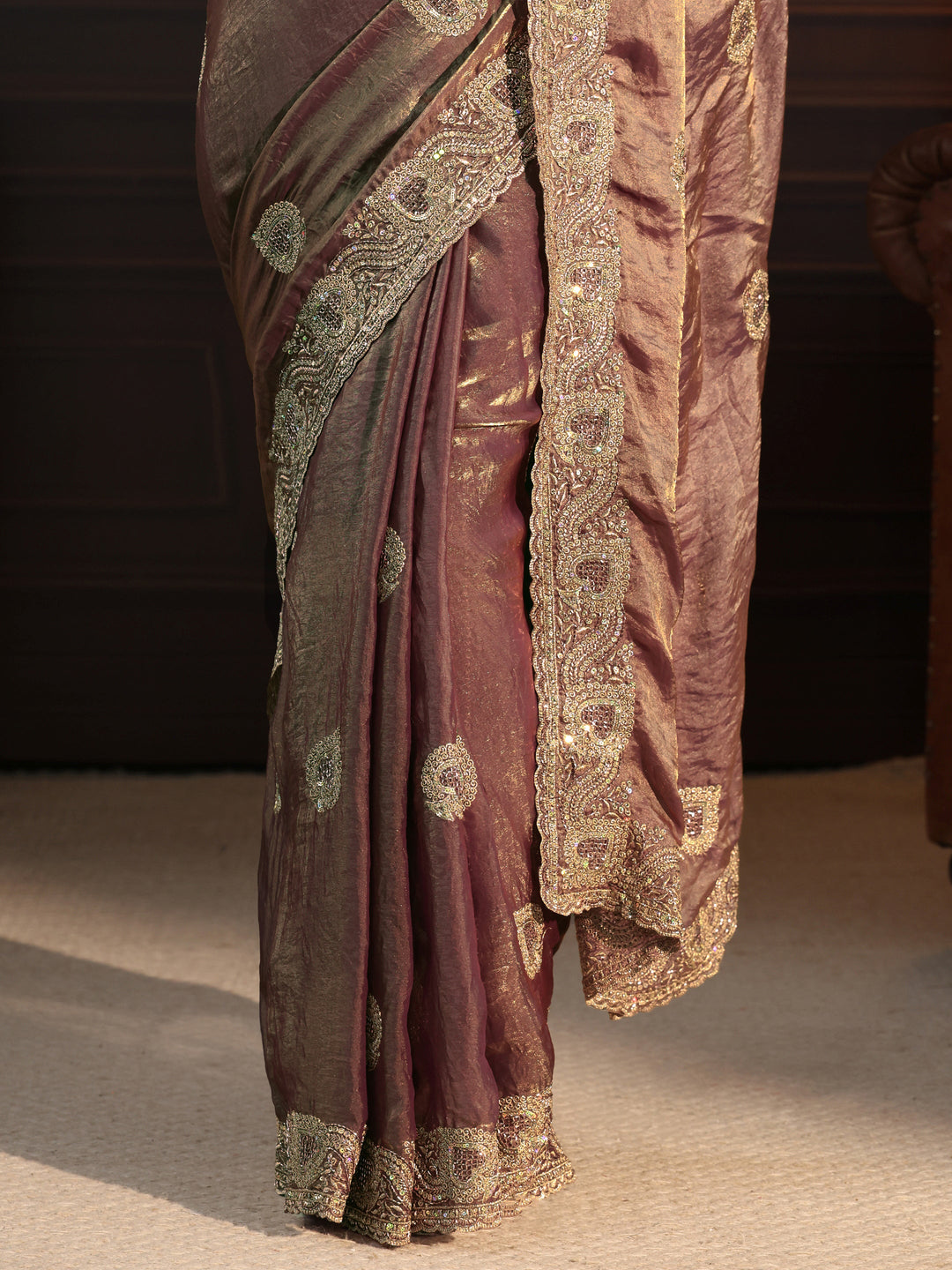  Libas Lavender Sequin Embellished Tissue Saree 
