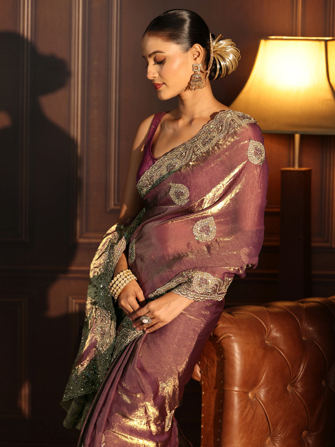  Libas Lavender Sequin Embellished Tissue Saree 