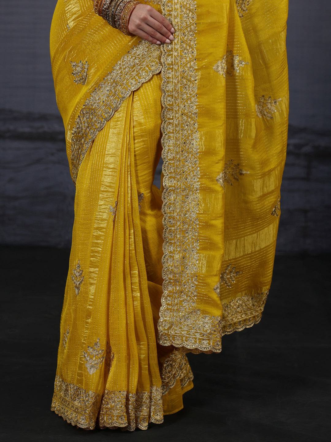  Libas Mustard Embroidered Georgette Saree 