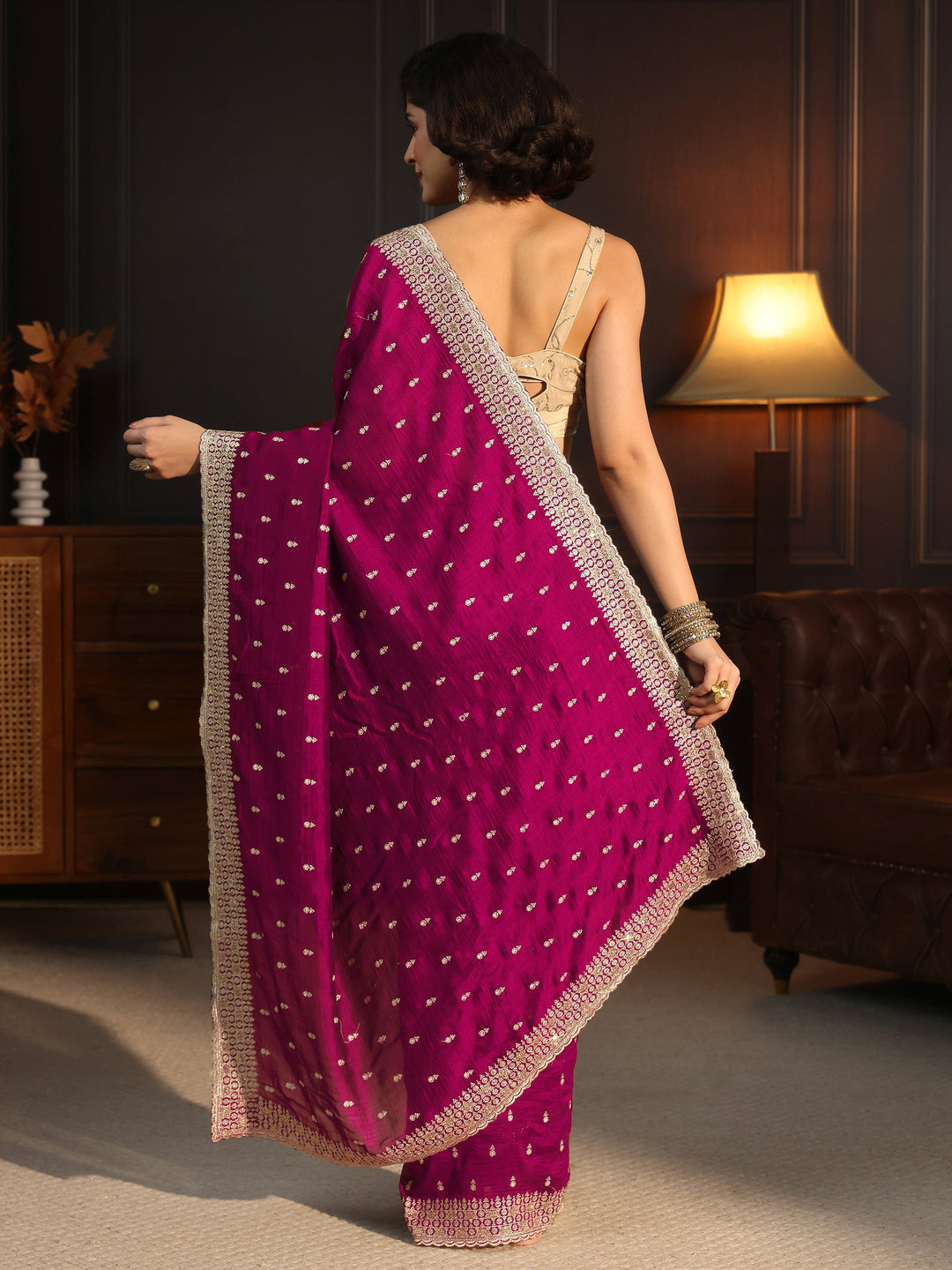  Libas Rose Pink Embellished Silk Blend Saree 