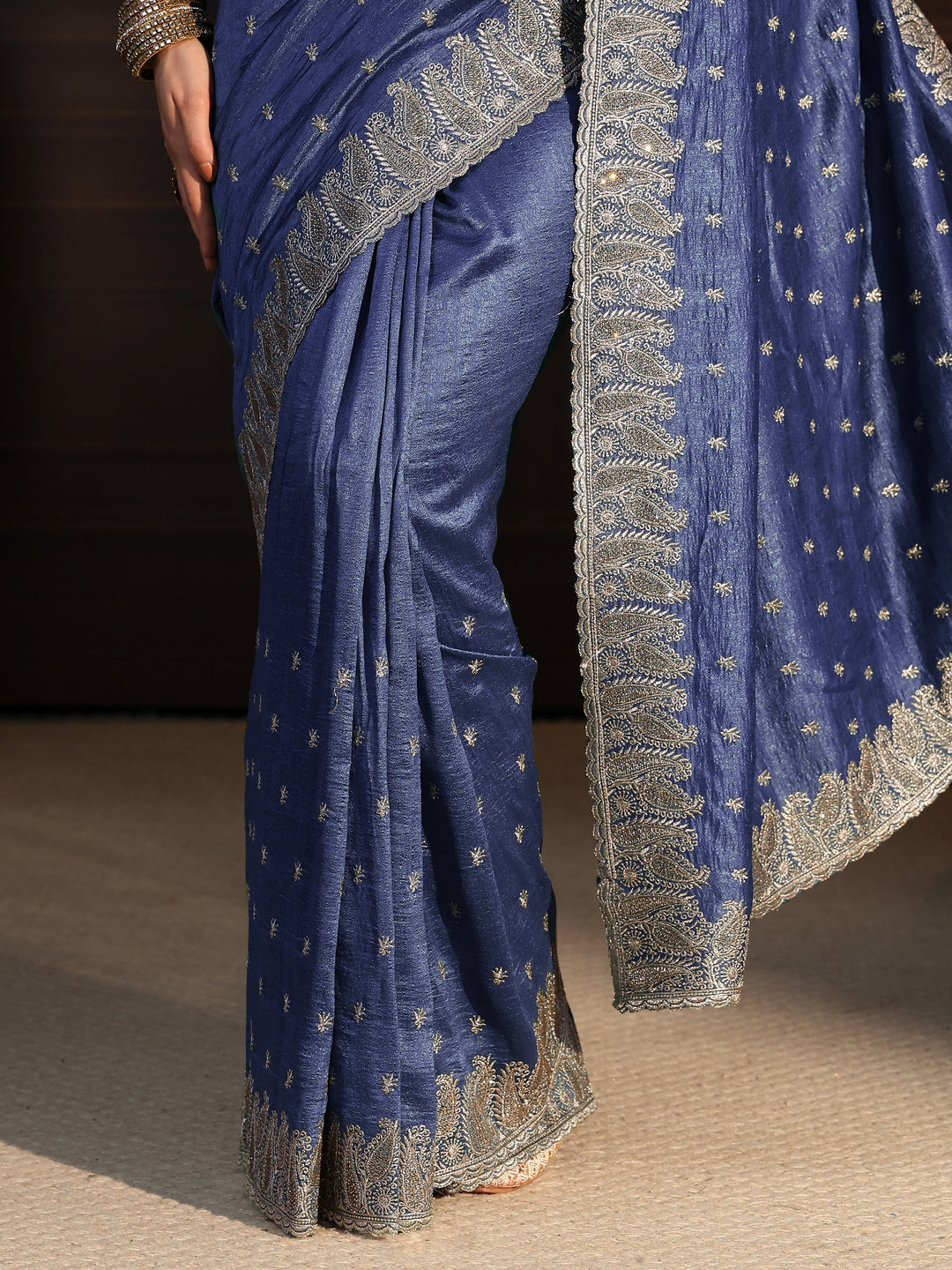  Libas Cobalt Blue Stone Work Embellished Silk Blend Saree 