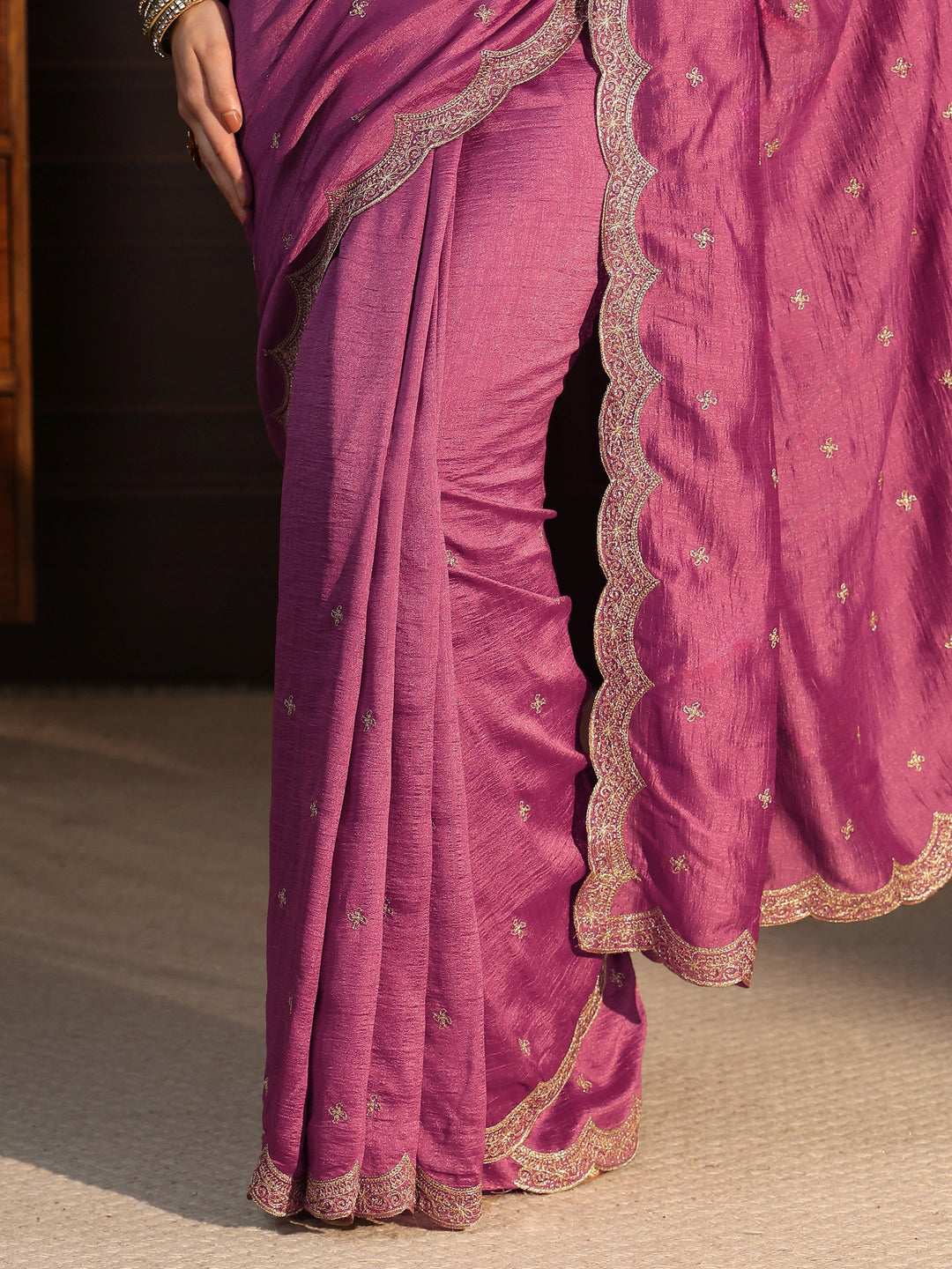  Libas Mauve Embellished Scalloped Border Silk Blend Saree 