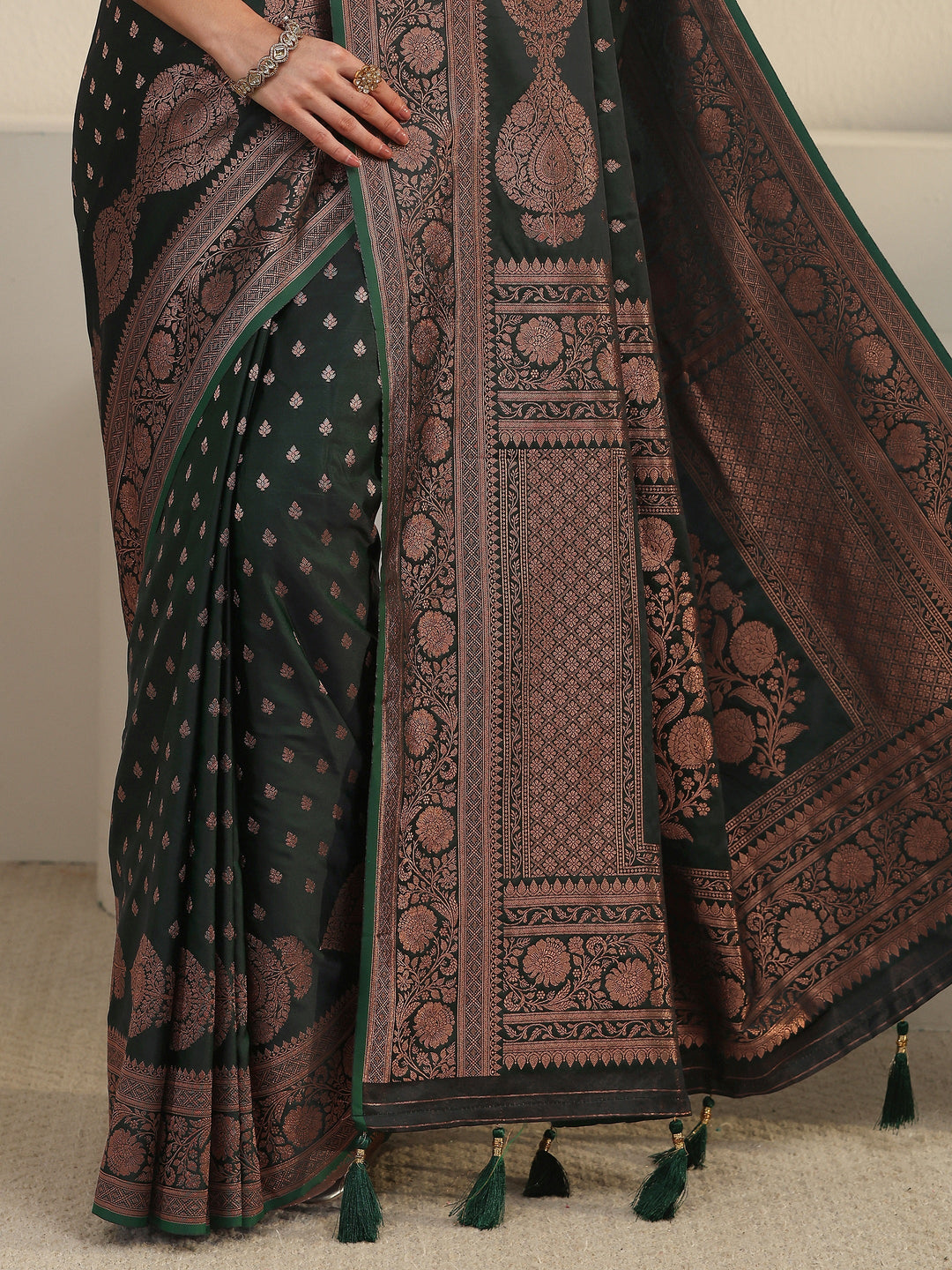  Libas Jungle Green Banarasi Satin Saree 