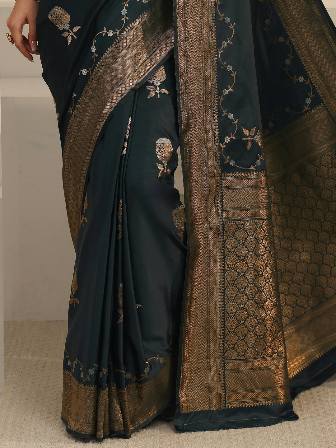  Libas Pine Green Banarasi Satin Saree 