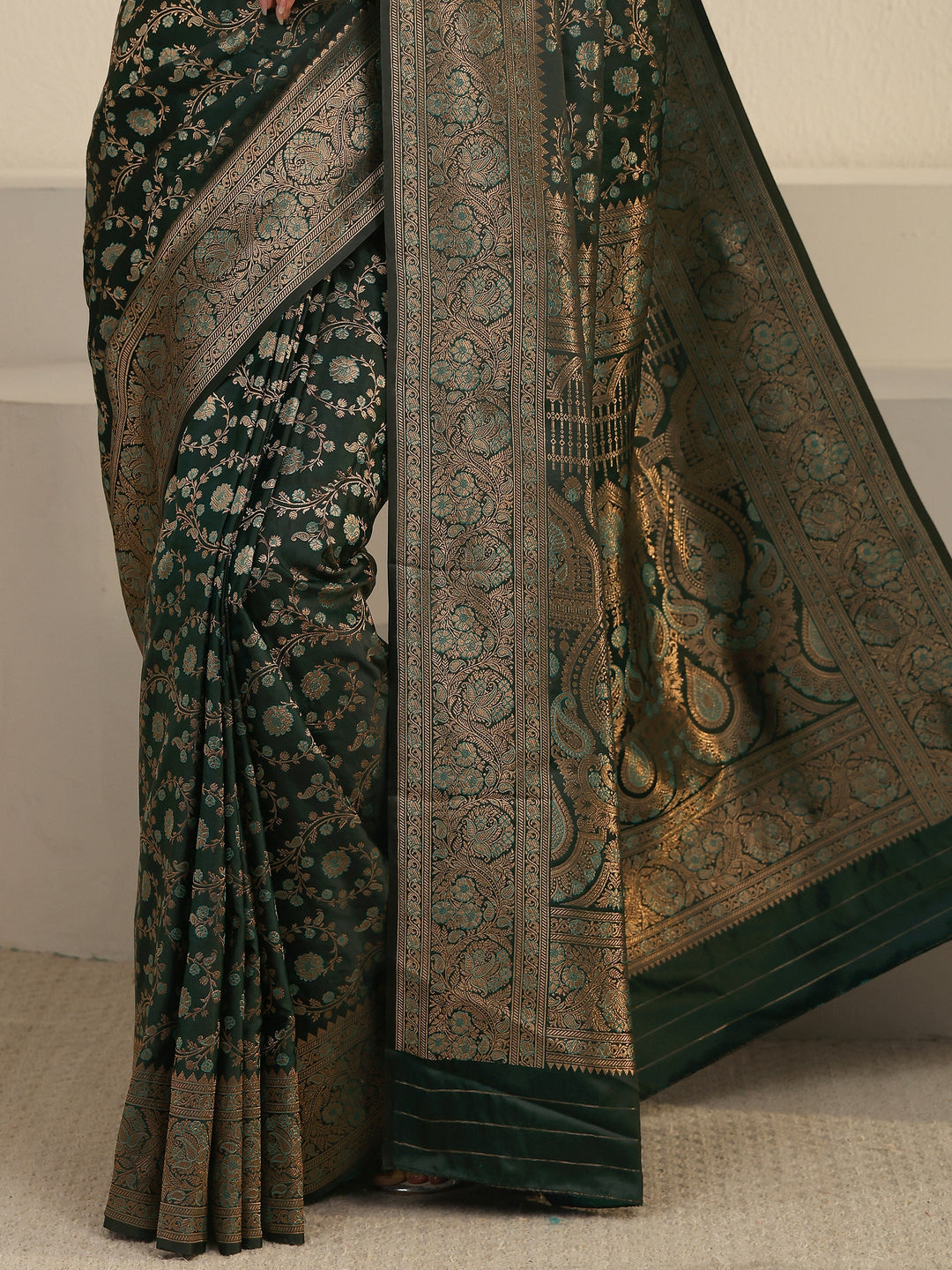  Libas Teal Green Floral Banarasi Silk Blend Saree 