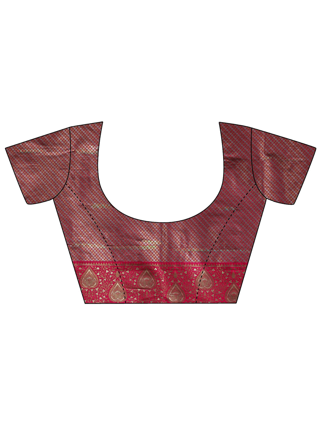  Libas Green and Red Leaf Woven Design Brocade Saree 