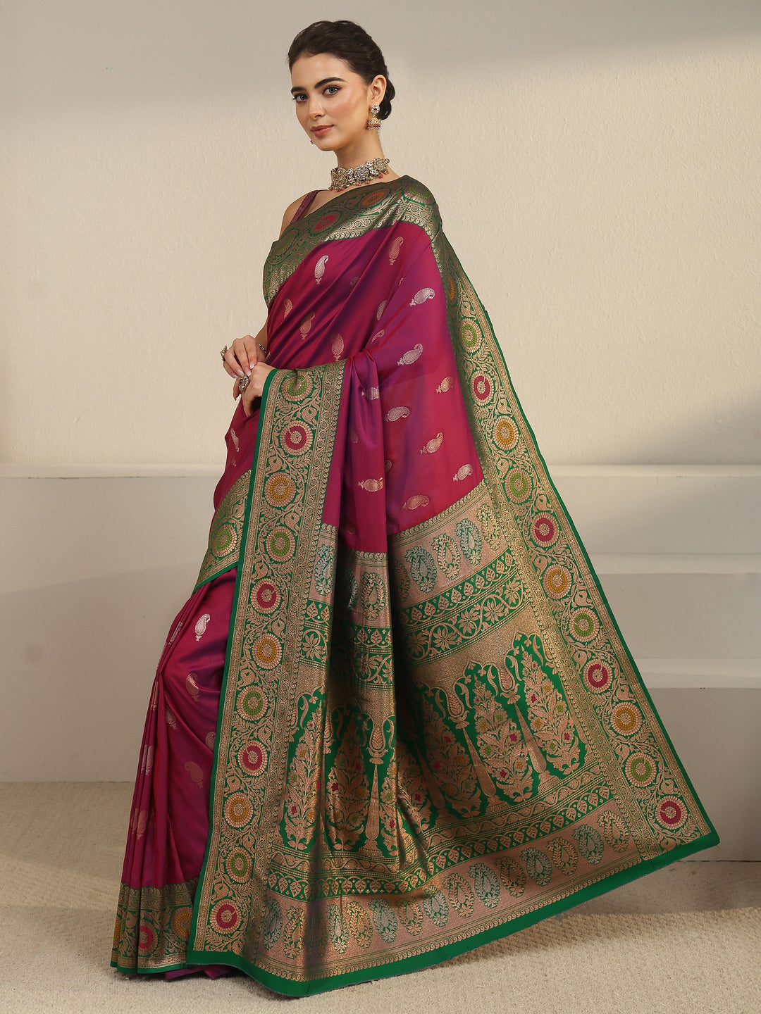  Libas Magenta Pink Woven Design Silk Blend Saree 