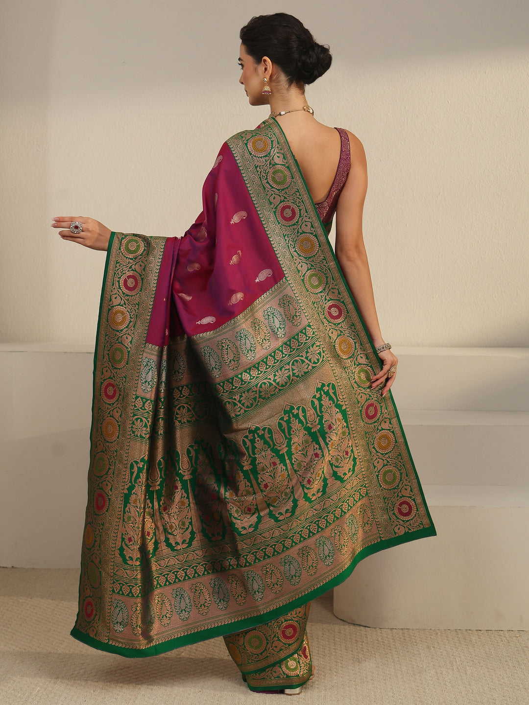  Libas Magenta Pink Woven Design Silk Blend Saree 