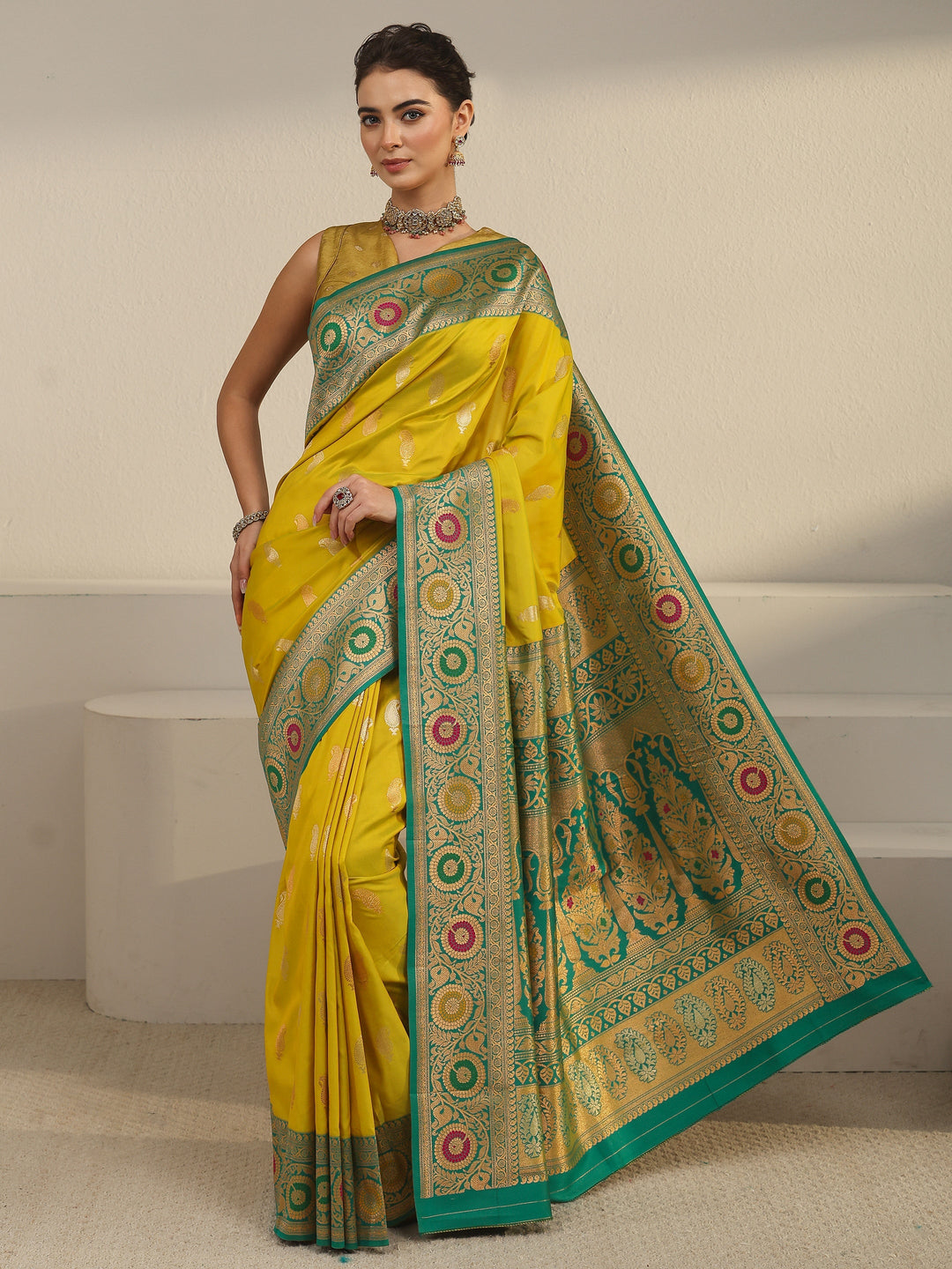  Libas Yellow Woven Design Silk Blend Saree 