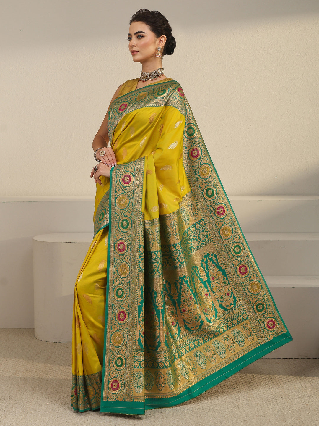  Libas Yellow Woven Design Silk Blend Saree 