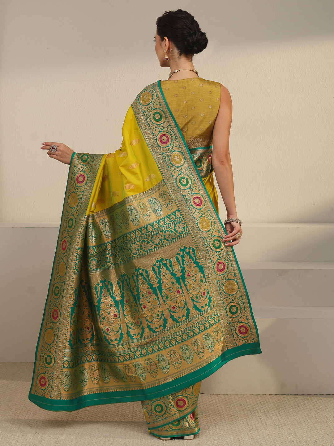  Libas Yellow Woven Design Silk Blend Saree 