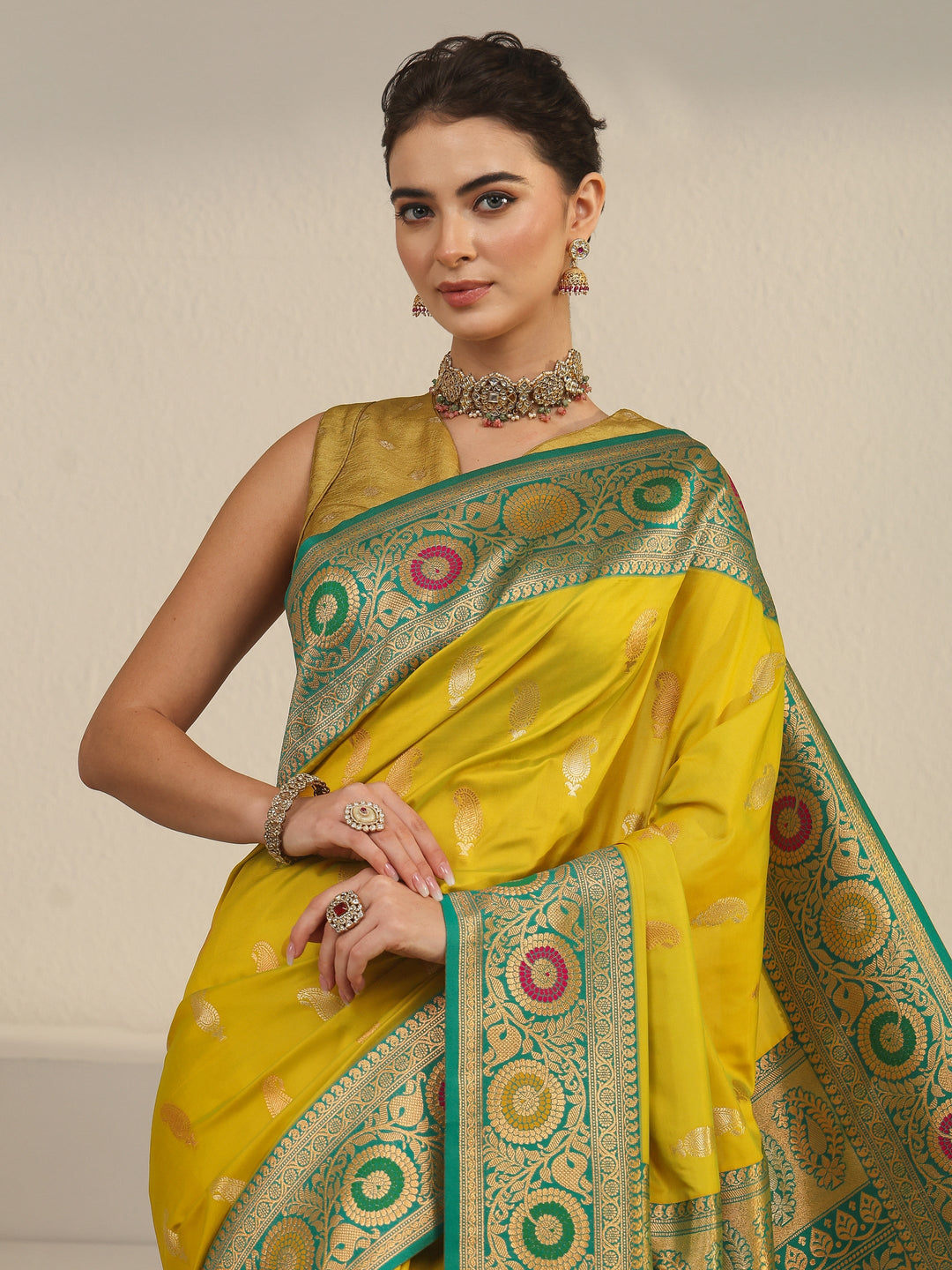  Libas Yellow Woven Design Silk Blend Saree 