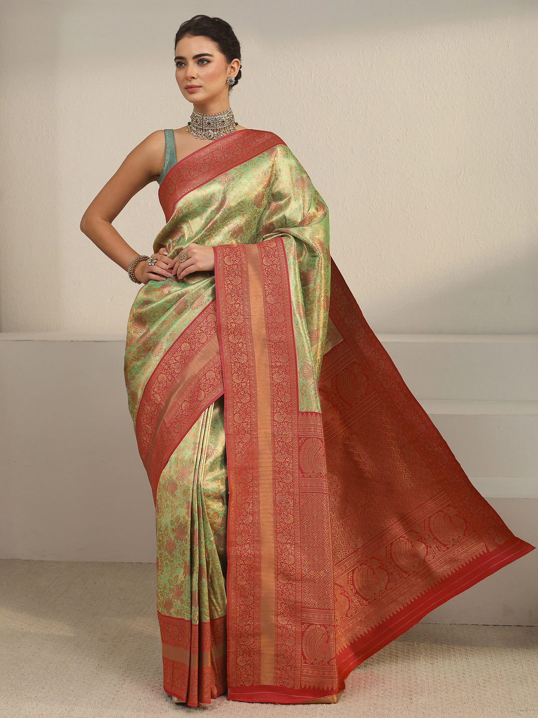  Libas Green Floral Brocade Saree 
