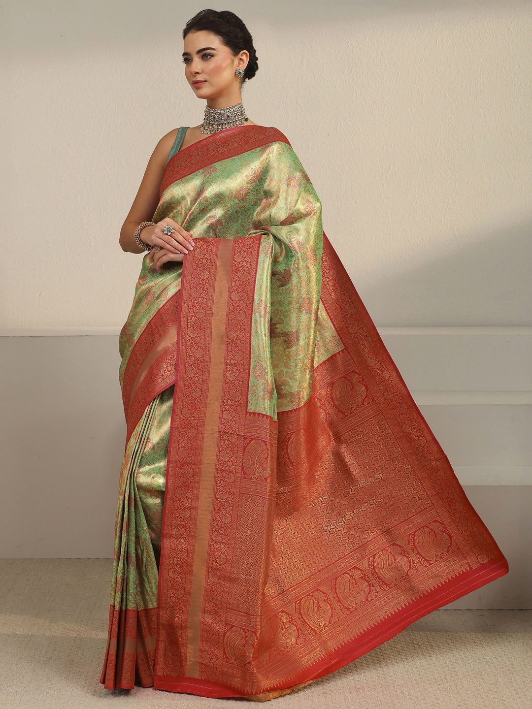  Libas Green Floral Brocade Saree 