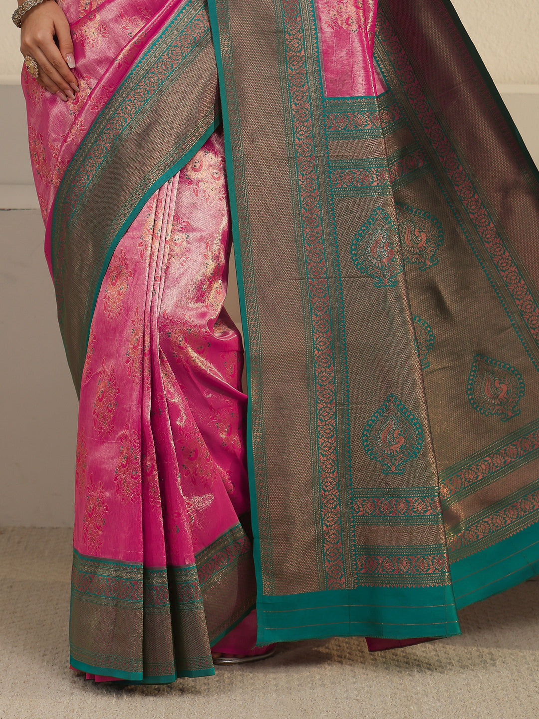  Libas Pink Floral Woven Design Silk Blend Saree 