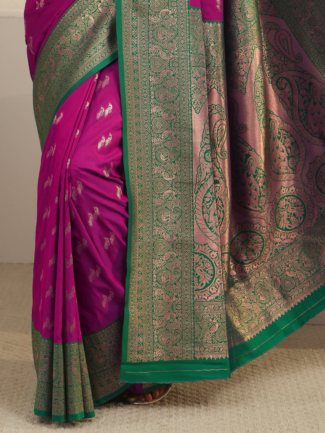  Libas Purple and Teal Green Peacock Woven Design Silk Blend Saree 