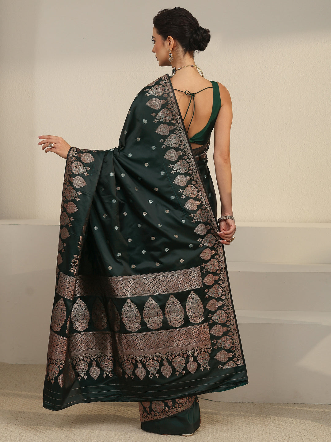  Libas Jungle Green Woven Design Banarasi Satin Saree 