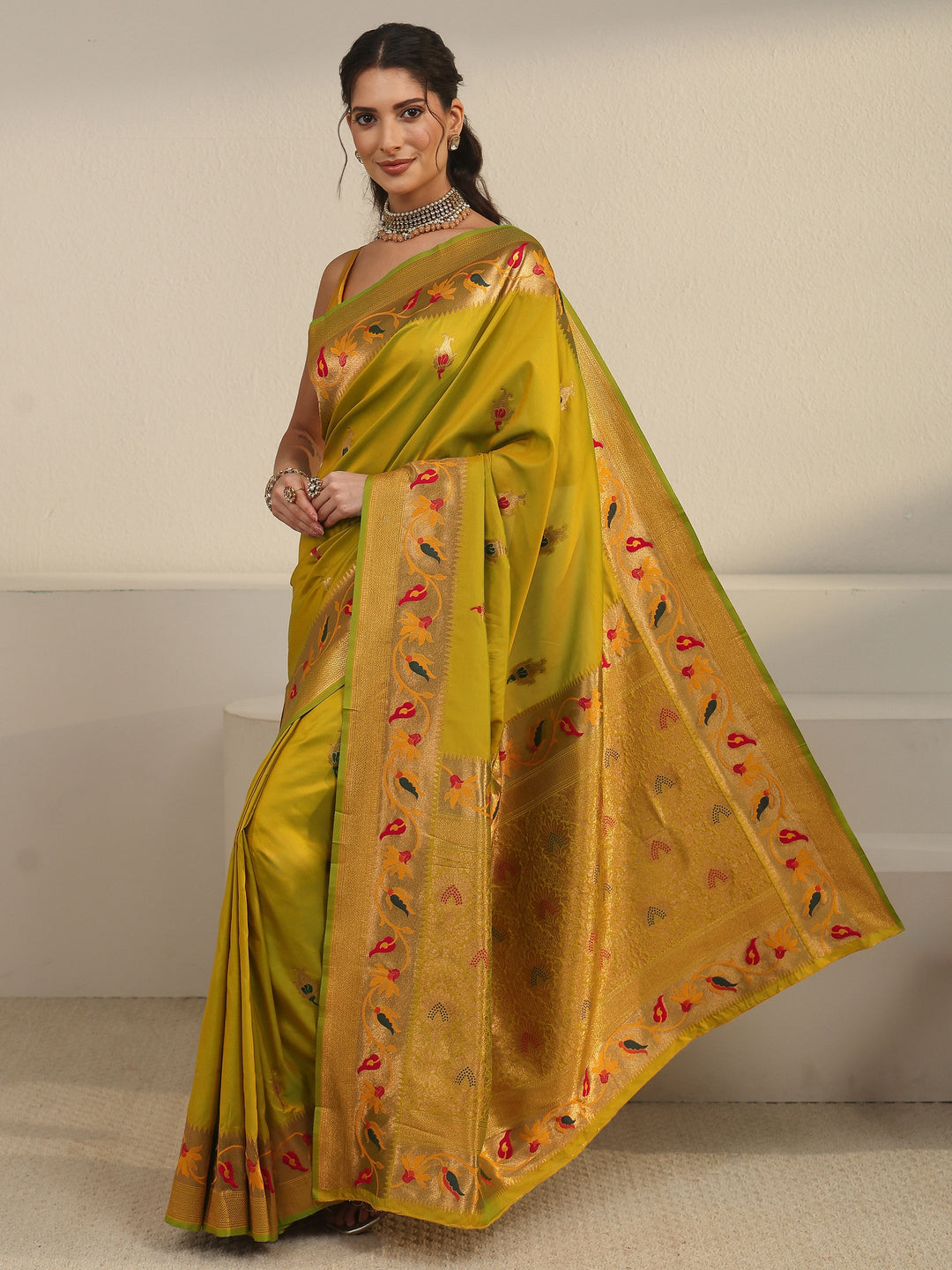  Libas Yellow Green Woven Design Silk Blend Saree 