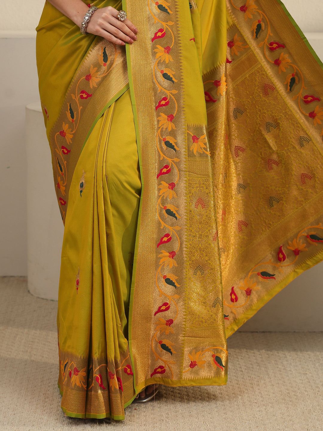  Libas Yellow Green Woven Design Silk Blend Saree 