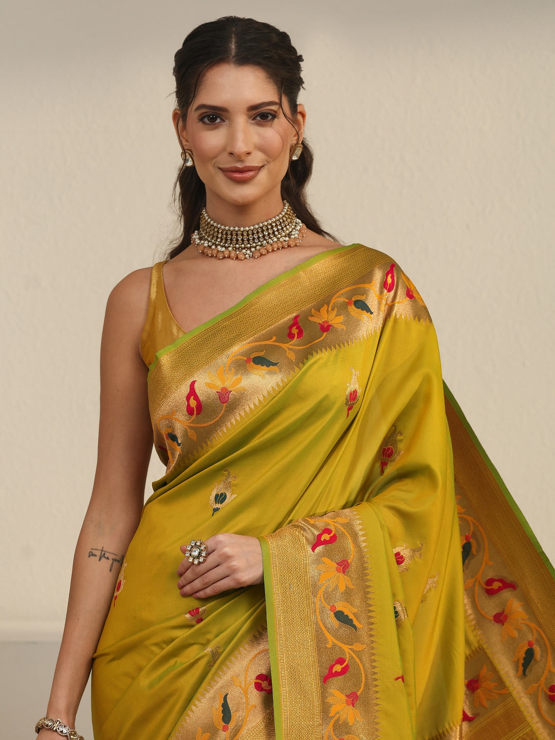 Libas Yellow Green Woven Design Silk Blend Saree 