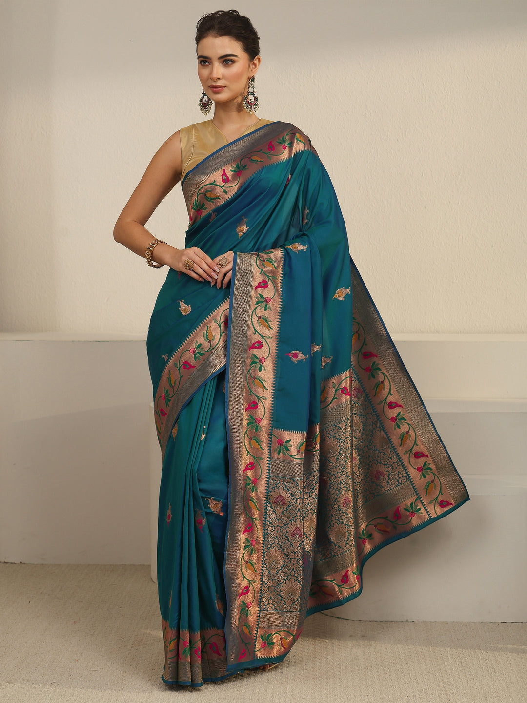  Libas Cerulean Blue Woven Design Silk Blend Saree 