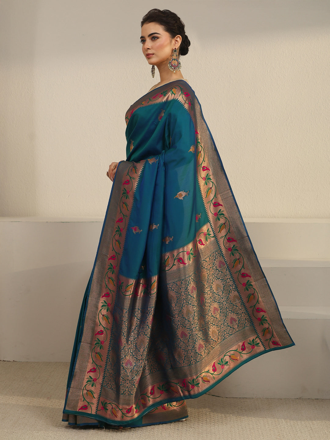  Libas Cerulean Blue Woven Design Silk Blend Saree 