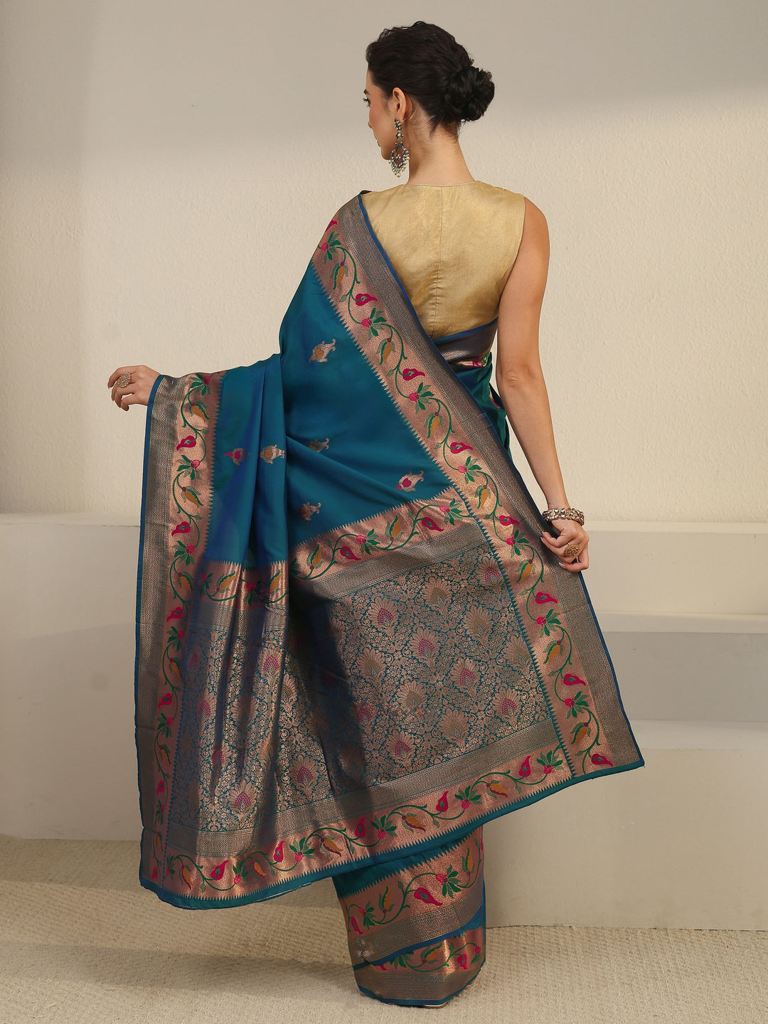  Libas Cerulean Blue Woven Design Silk Blend Saree 
