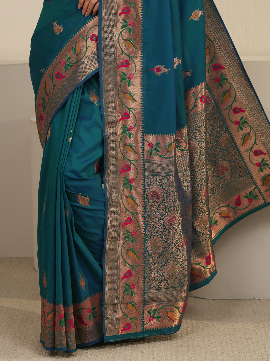  Libas Cerulean Blue Woven Design Silk Blend Saree 