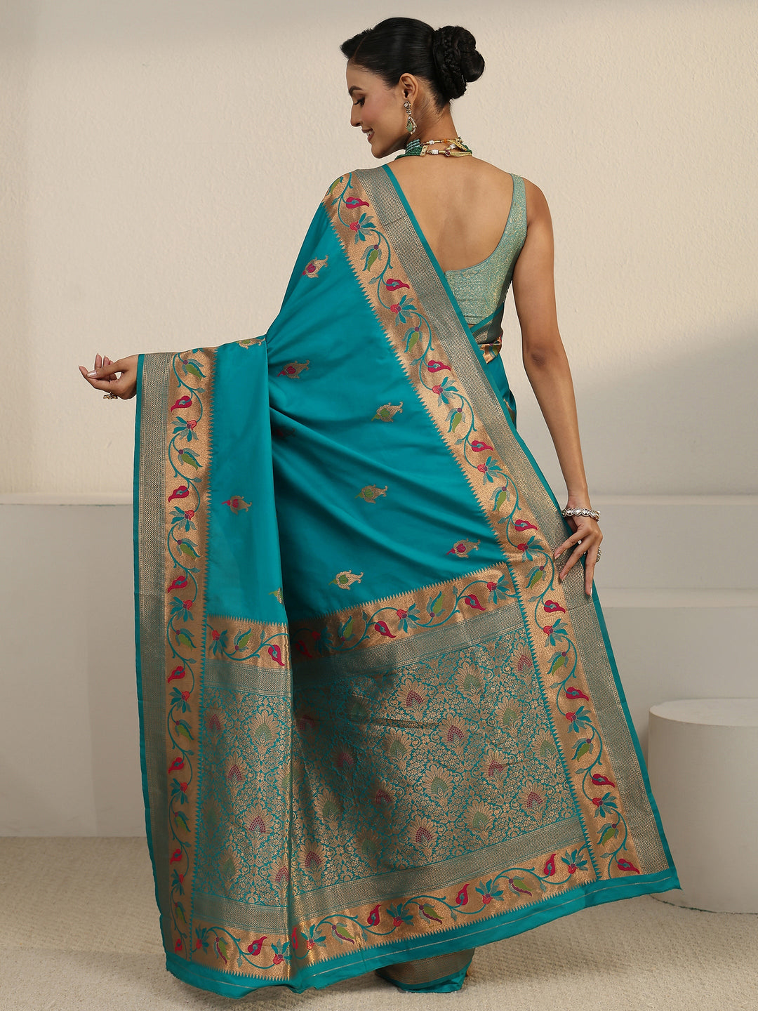  Libas Sea Green Floral Woven Design Silk Blend Saree 