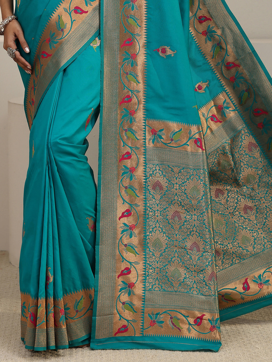  Libas Sea Green Floral Woven Design Silk Blend Saree 