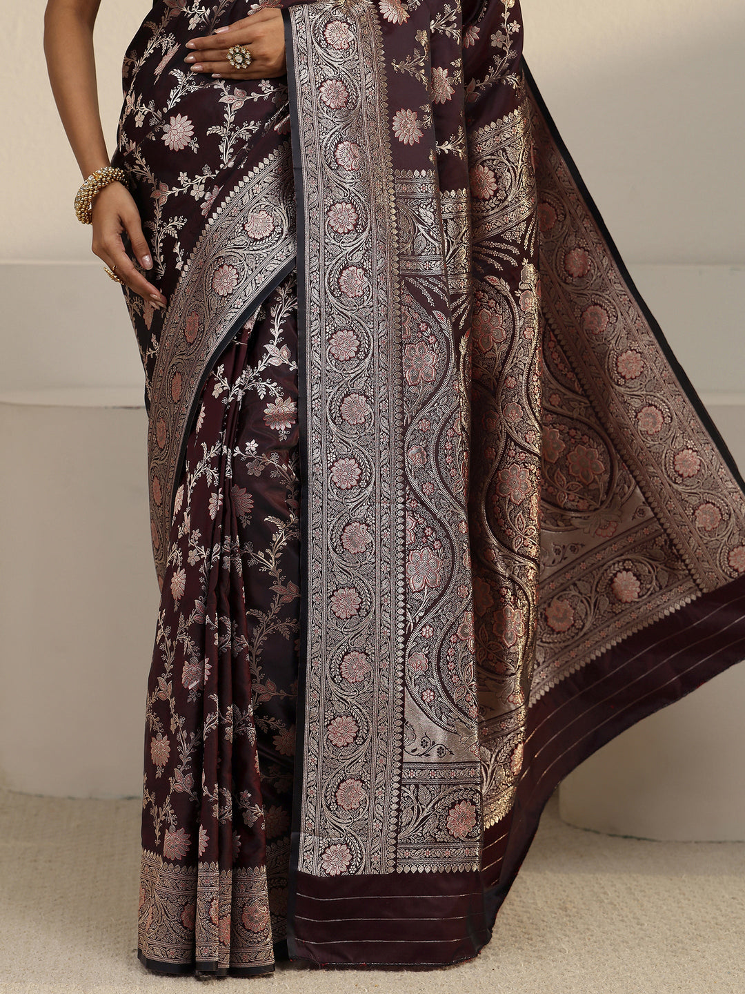  Libas Maroon Banarasi Satin Saree 